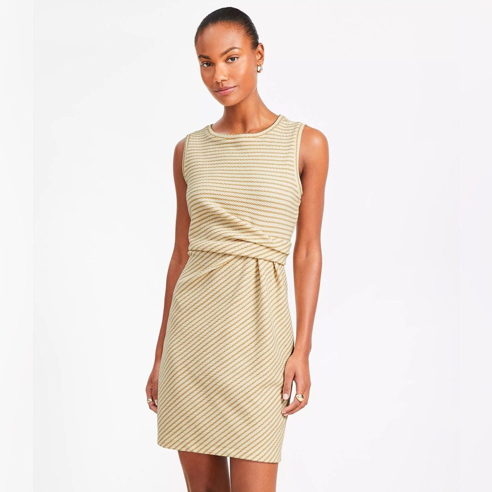 NWT LOFT Size Large Textured Side Knot Mini Dress in Neutral Combo.